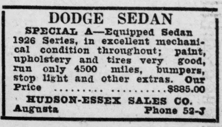 [unclear words], in excellent mechanical condition throughout; paint, upholstery and tires very good, run only [unclear figure] miles, bumpers, stop light and other extras. [unclear words]. [unclear words]